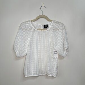 Bobeau Windowpane Puff Sleeve Top NWT
